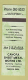 Matchbook Cover - Canora Sheet Metal Works SK