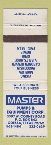 Matchbook Cover - Master Pumps Equipment Odessa TX
