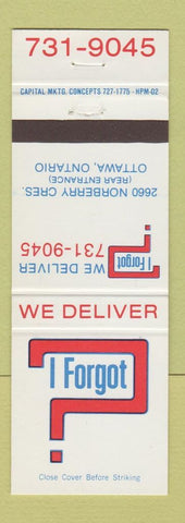 Matchbook Cover - I Forgot Delivery Ottawa ON