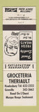 Matchbook Cover - Groceteria Theriault Grocery Grenville Hawkesbury QC WEAR