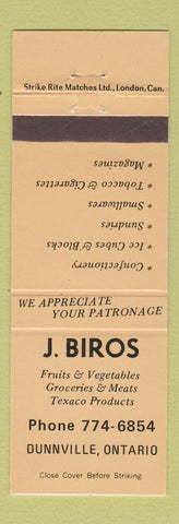 Matchbook Cover - Biros Grocery Texaco oil gas Dunnville ON PEACH