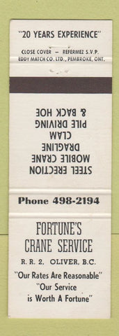 Matchbook Cover - Fortune's Crane Service Oliver BC