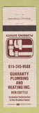 Matchbook Cover - Guaranty Plumbing Heating Ken Kottle Newark OH