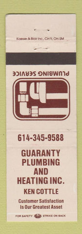 Matchbook Cover - Guaranty Plumbing Heating Ken Kottle Newark OH