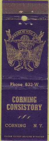 Matchbook Cover - Corning Consistory Corning NY