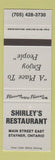 Matchbook Cover - Shirley's Restaurant Stayner ON