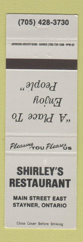 Matchbook Cover - Shirley's Restaurant Stayner ON
