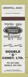 Matchbook Cover - Double D Construction Grenfell SK