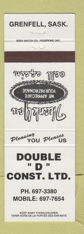 Matchbook Cover - Double D Construction Grenfell SK