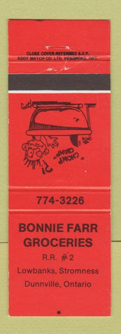Matchbook Cover - Bonnie Farr Grocery Dunnville ON RED
