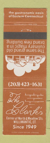 Matchbook Cover - The Clark's Restaurant Willimantic CT
