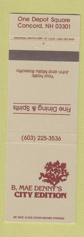 Matchbook Cover - B Mae Denny's City Edition Restaurant Concord NH