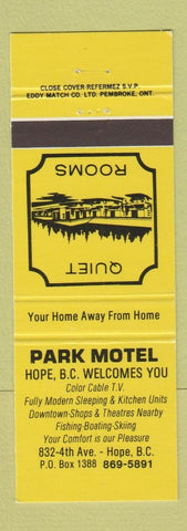 Matchbook Cover - Park Motel Hope BC
