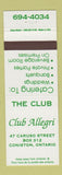 Matchbook Cover - Club Allegri Coniston ON