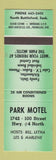 Matchbook Cover - Park Motel North Battleford SK