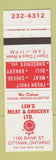 Matchbook Cover - Len's Meat & Grocery Ottawa ON