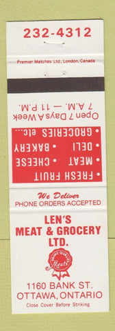 Matchbook Cover - Len's Meat & Grocery Ottawa ON