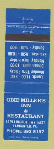 Matchbook Cover - Obie Miller's Inn Restaurant Lancaster PA