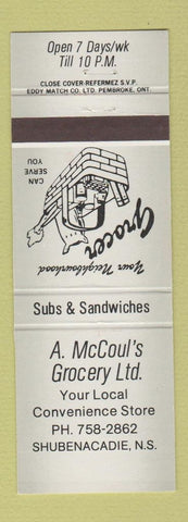 Matchbook Cover - A McCoul's Grocery Shubenacadie NS