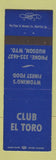 Matchbook Cover - Club El Toro Hudson WY restaurant