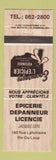 Matchbook Cover - Epicerie Depanneur Riv Du Loup QC Riviere
