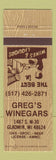Matchbook Cover - Greg's Winegars Gladwin MI oil gas beer ammo