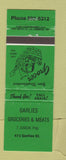 Matchbook Cover - Garlies Grocery Meats Winnipeg MB WEAR