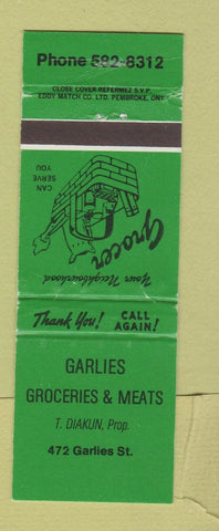 Matchbook Cover - Garlies Grocery Meats Winnipeg MB WEAR