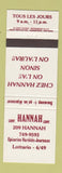 Matchbook Cover - Hanna Grocery QC