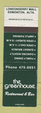 Matchbook Cover - The Greenhouse Restaurant Edmonton AB WEAR