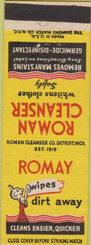 Matchbook Cover - Roman Cleanser Germicide Romay Wipes