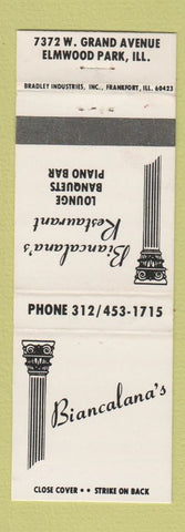 Matchbook Cover - Biancalana's Restaurant Elmwood Park IL