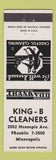 Matchbook Cover - King B Cleaners Minneapolis MN