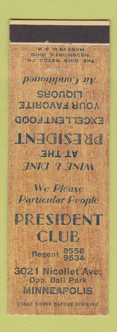Matchbook Cover - President Club Minneapolis MN