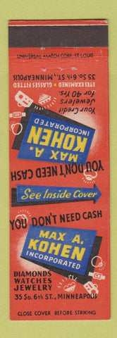Matchbook Cover - Max Kohen Jewelry Minneapolis MN