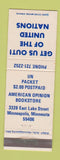 Matchbook Cover - Get Us Out of United Nations UN Minneapolis MN