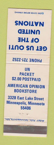 Matchbook Cover - Get Us Out of United Nations UN Minneapolis MN