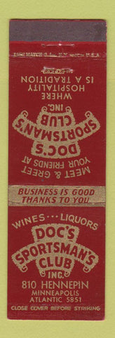 Matchbook Cover - Doc's Sportsman's Club Minneapolis MN