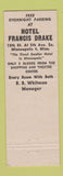 Matchbook Cover - Hotel Francis Drake Minneapolis MN