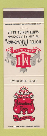 Matchbook Cover - Hotel Miramar Santa Monica CA International Room