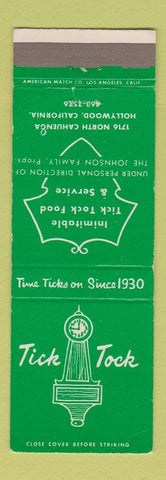 Matchbook Cover - Tick Tock Restaurant Hollywood CA