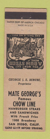 Matchbook Cover - Mate George's Chow Line Restaurant San Diego CA