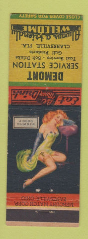 Matchbook Cover - Demont Service Gulf oil gas taxi Clarksville FL WEAR pinup