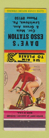 Matchbook Cover - Dave's Esso oil gas Lewistown PA WEAR pinup