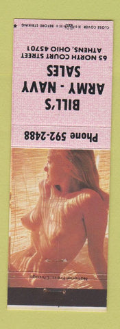 Matchbook Cover - Bill's Army Navy Sales Athens OH pinup