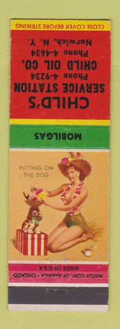 Matchbook Cover - Child's Service oil gas Norwich NY Mobil pinup