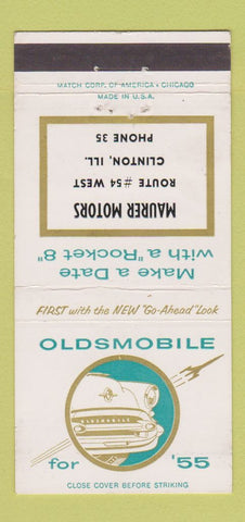 Matchbook Cover - 1955 Oldsmobile Maurer Motors Clinton IL 30 Strike