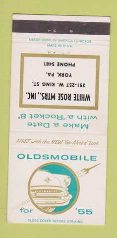 Matchbook Cover - 1955 Oldsmobile White Rose Motors York PA 30 Strike