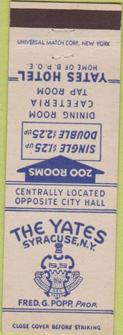 Matchbook Cover - The Yates Hotel Syracuse NY