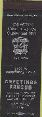 Matchbook Cover - CA Post Office Clerks Convention 1956 Fresno